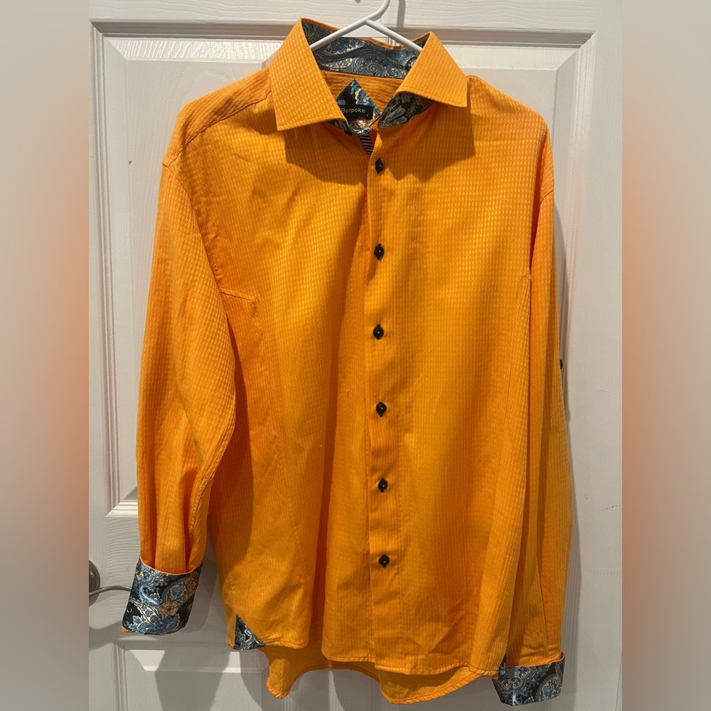 Bespoke Men's Size L  Orange And Paisley Cuffed Long Sleeve Button Up Shirt